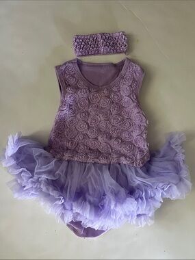 Lilac Rose-Accent Tutu Dance Costume with Headband